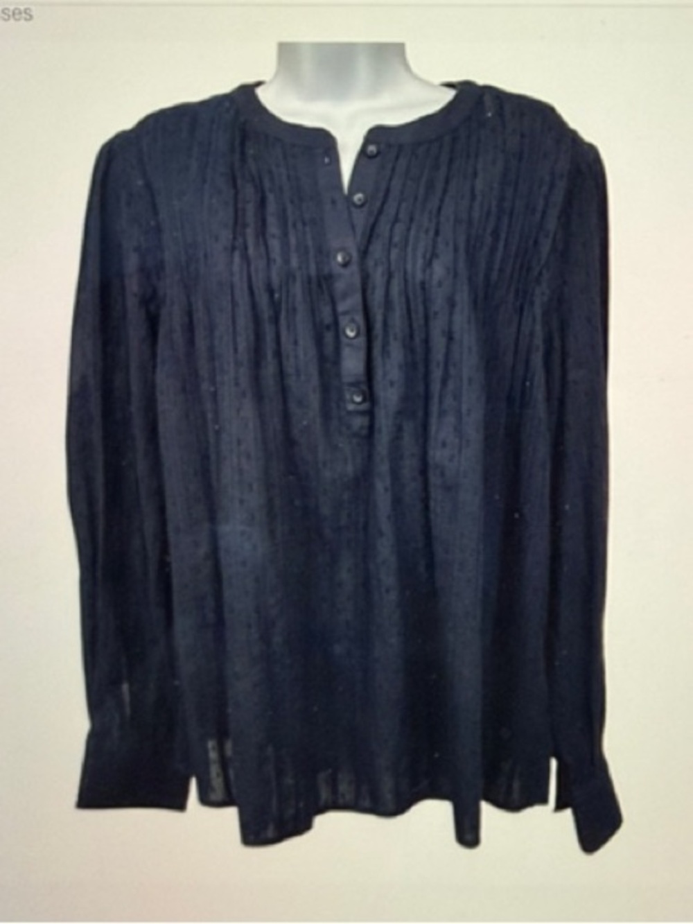 Caslon Womens Navy Night Textured Henley Long Sleeve Top Large NWT